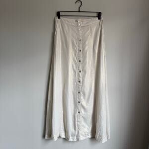 C&C California Linen Blend Button Front Maxi Skirt Medium Shimmer Pockets Slits